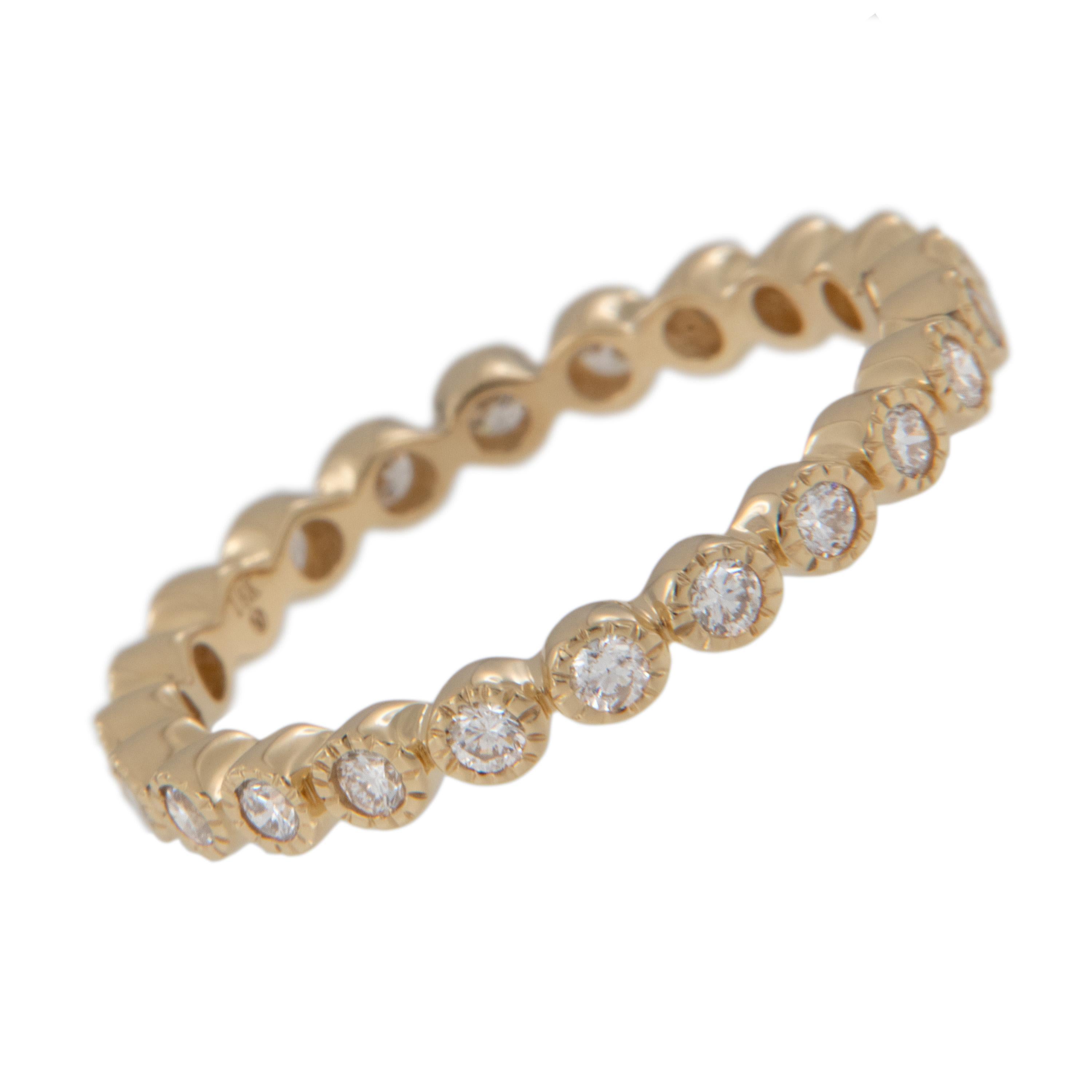 Contemporary 18 Karat Yellow Gold 0.42 Cttw Bezel Set Diamond Stackable Eternity Band Ring For Sale