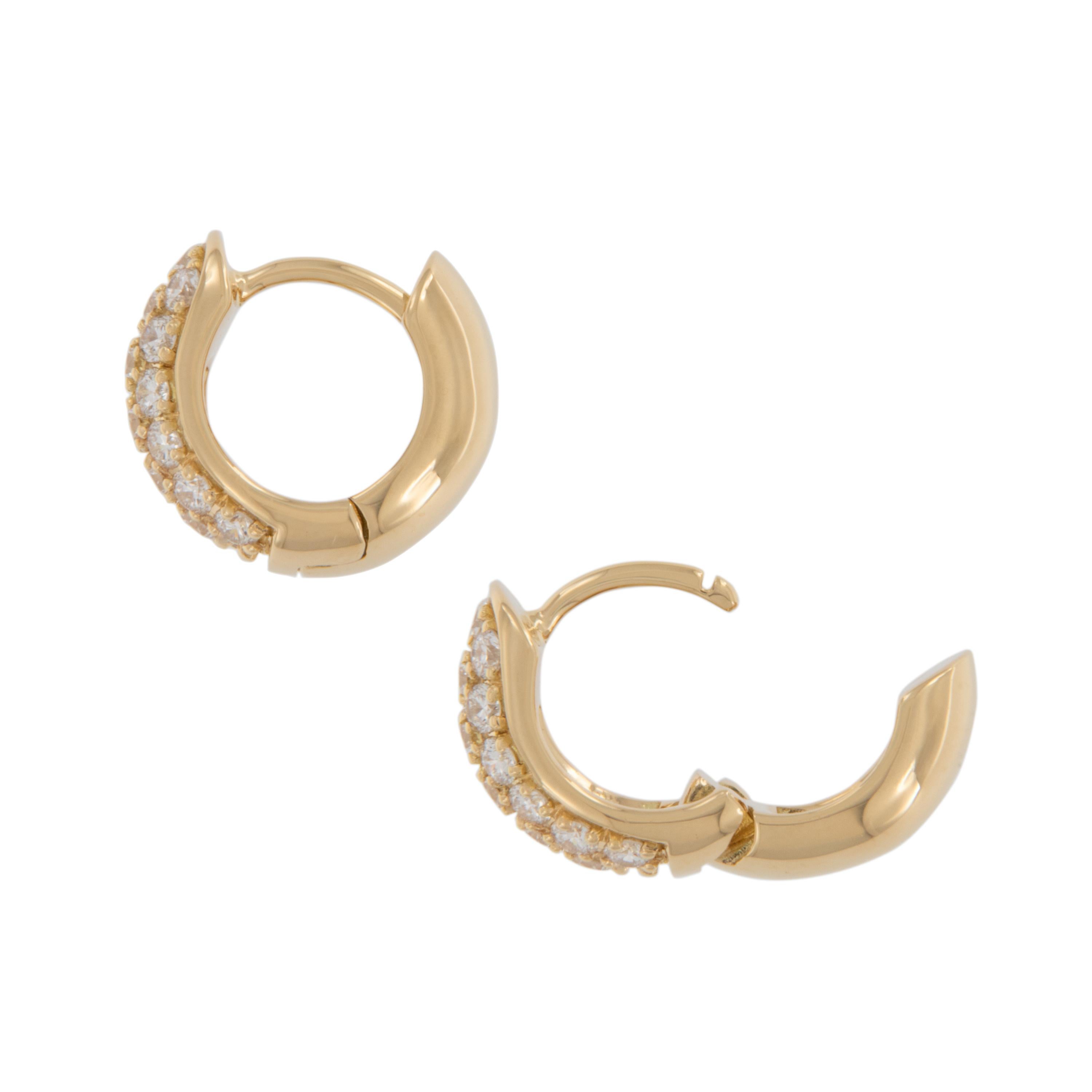 Round Cut 18 Karat Yellow Gold 0.48cttw Mini Pave' Diamond Huggy Hoop Earrings For Sale
