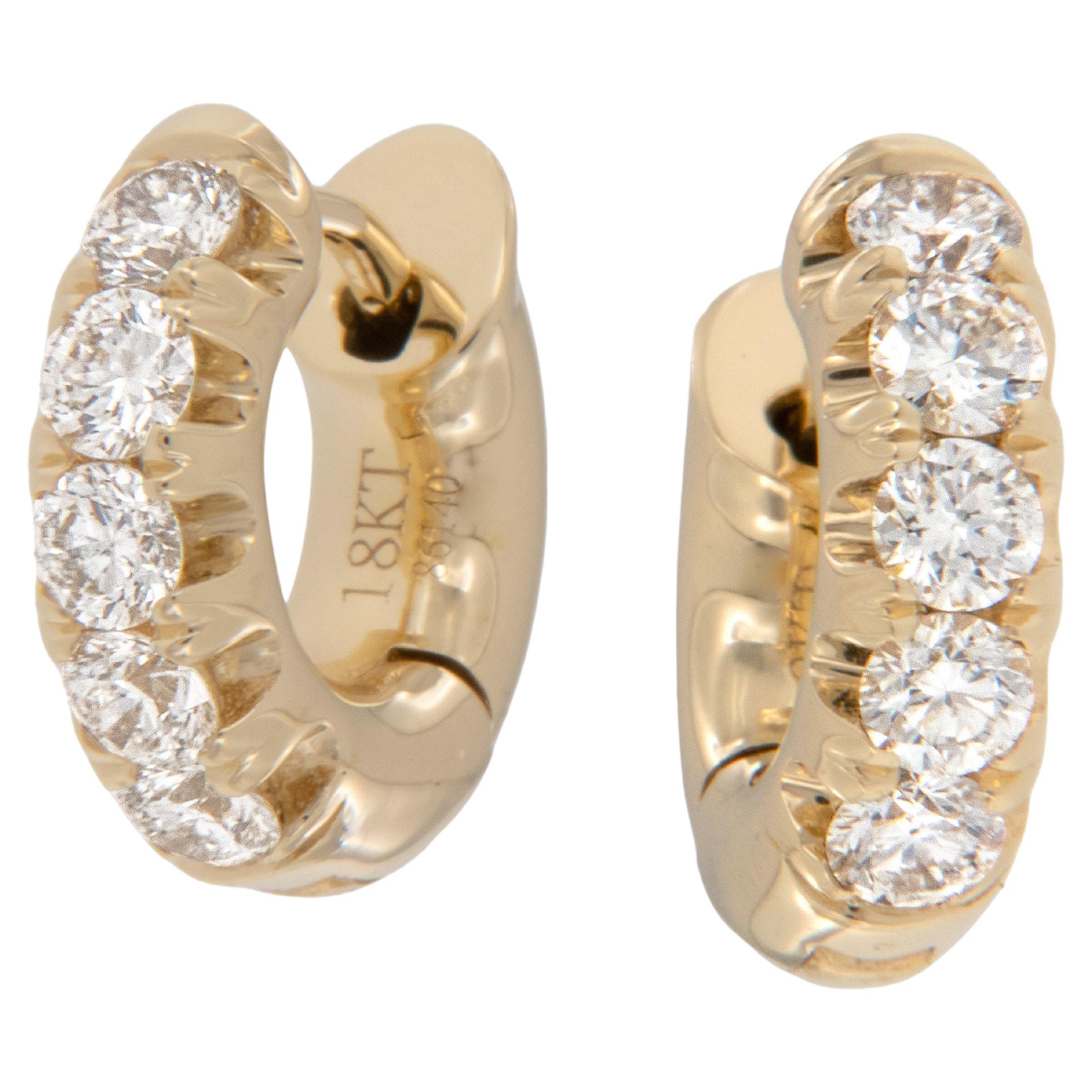 18 Karat Yellow Gold 0.50 Cttw Diamond "Mini "Huggy Hoop Earrings For Sale