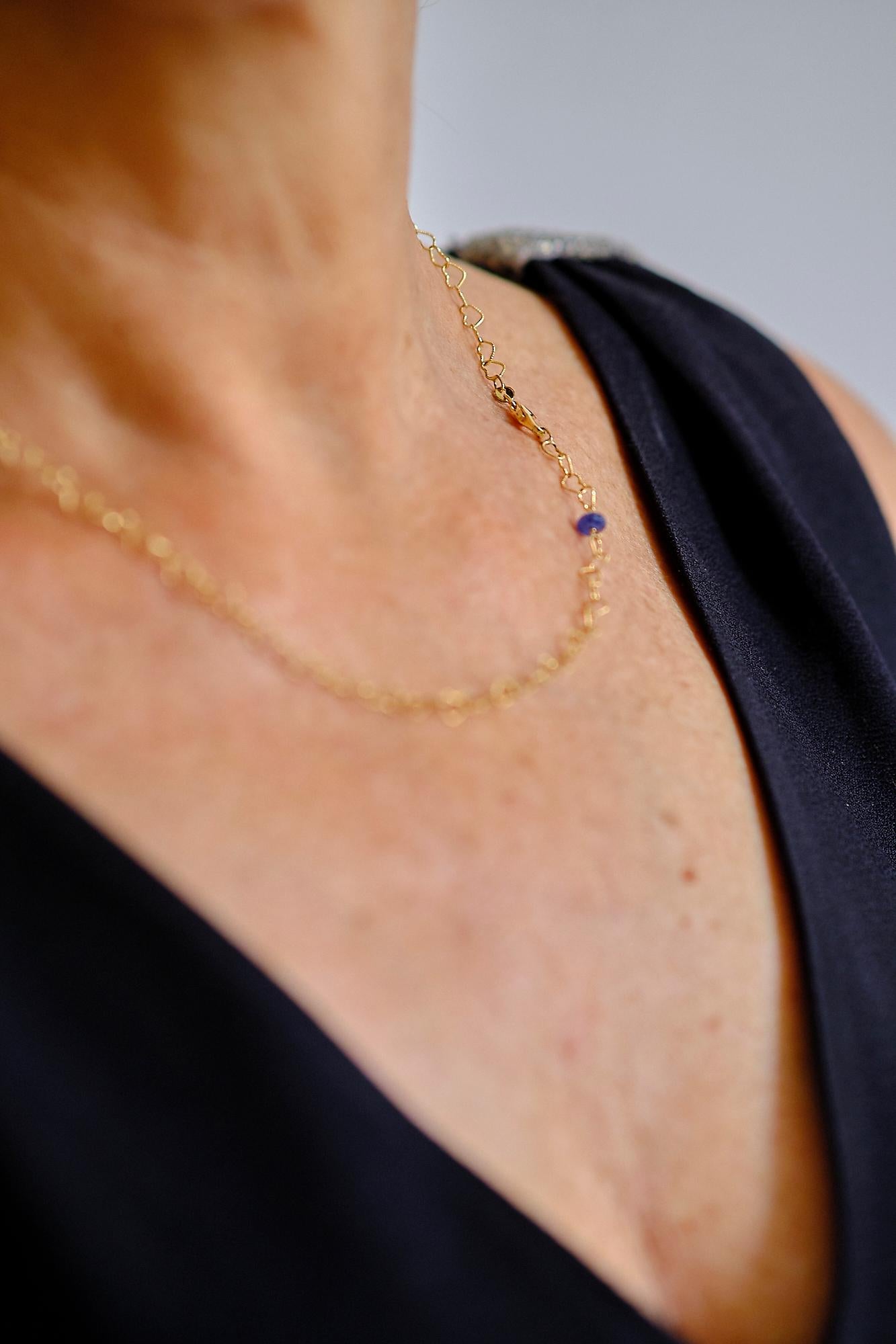 18 Karat Yellow Gold 0.51 Karat Bead Cut Sapphire Little Hearts Chain Necklace For Sale 12