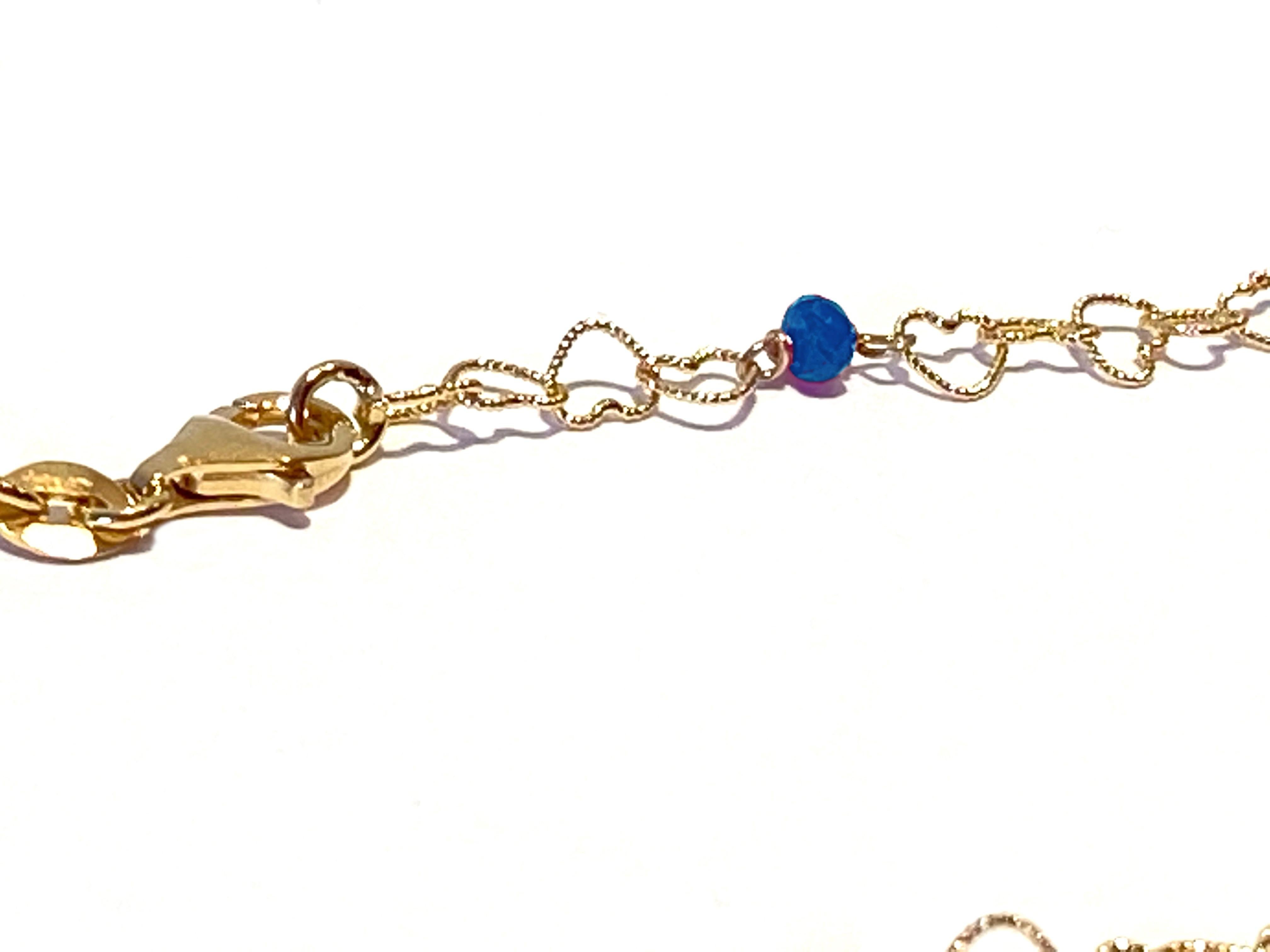 Oval Cut Dainty Necklace 18 Karat Yellow Gold 0.51 Karat Sapphire Little Hearts Chain For Sale