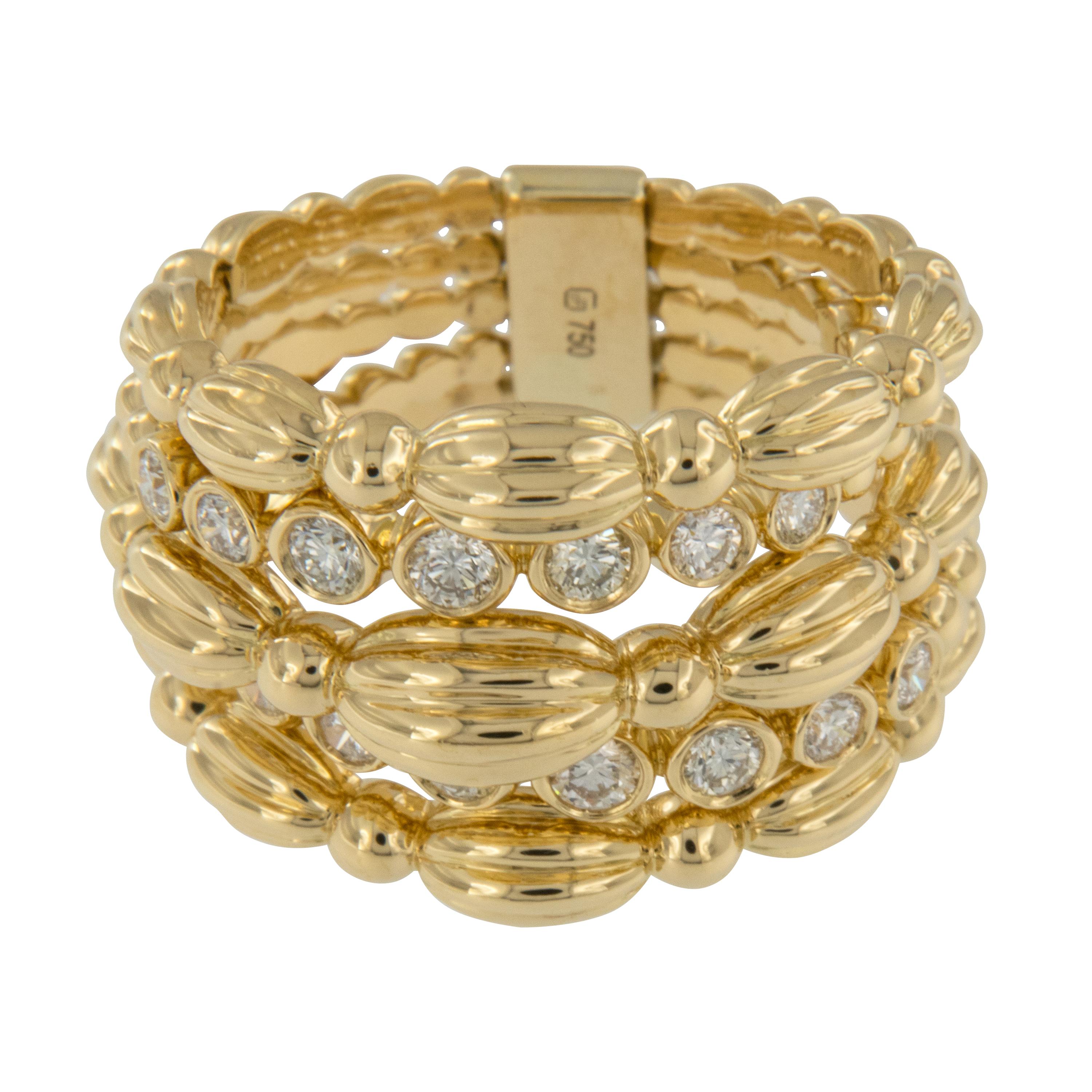 The spice once worth more than its weight in gold reasserts its prized value in the Gumuchian 18kt Gold Nutmeg Collection. This beautifully textured & movable five row 