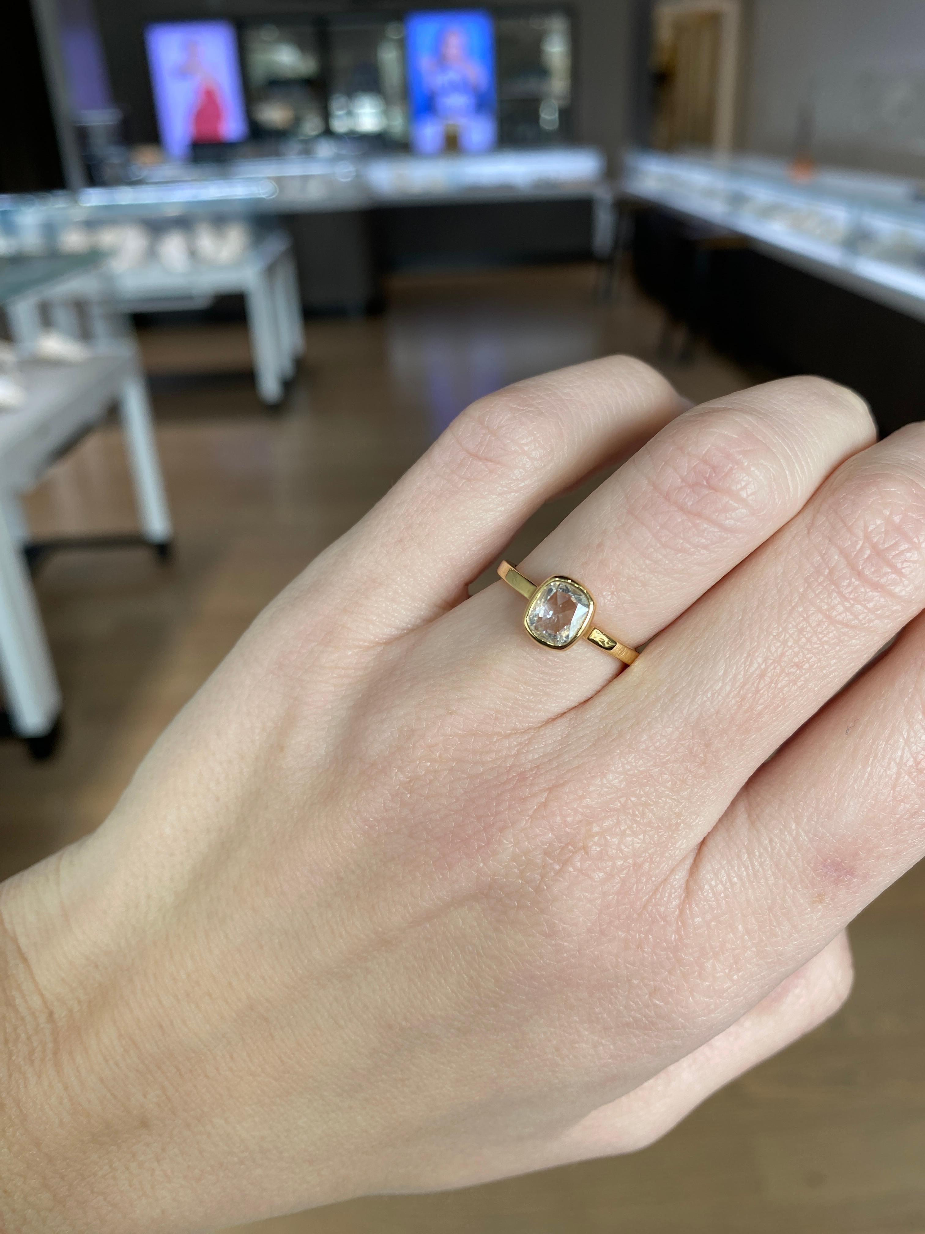 Women's or Men's 18 Karat Yellow Gold 0.56 Carat Diamond Bezel Set Ring
