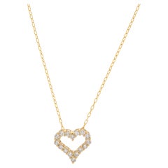 18 Karat Yellow Gold 0.56 Cttw Diamond Open Heart Necklace