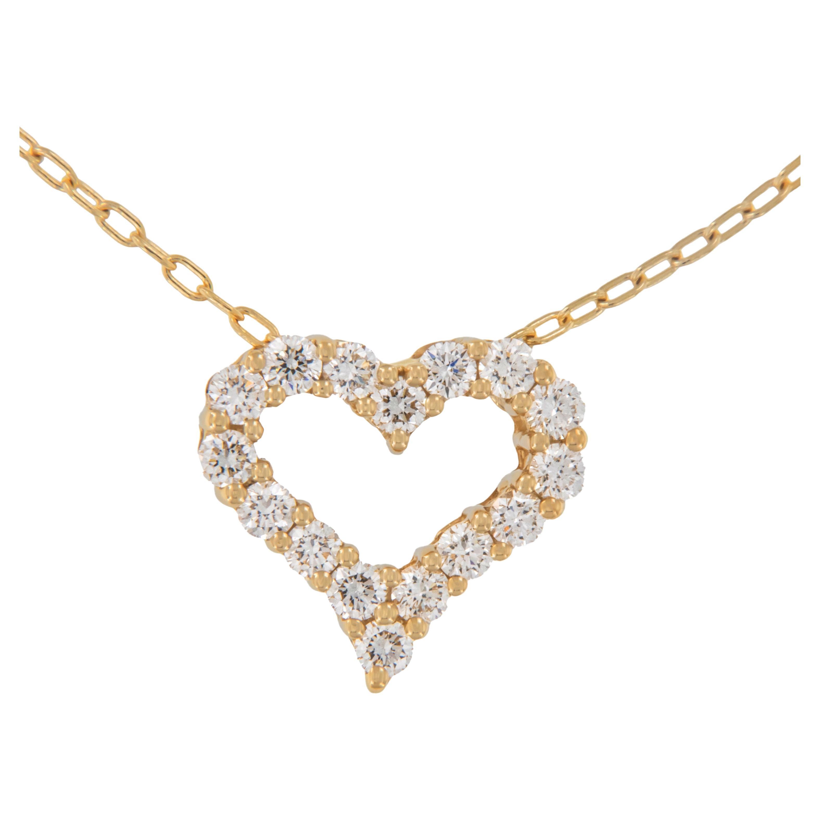 18 Karat Yellow Gold 0.56 Cttw Diamond Open Heart Necklace