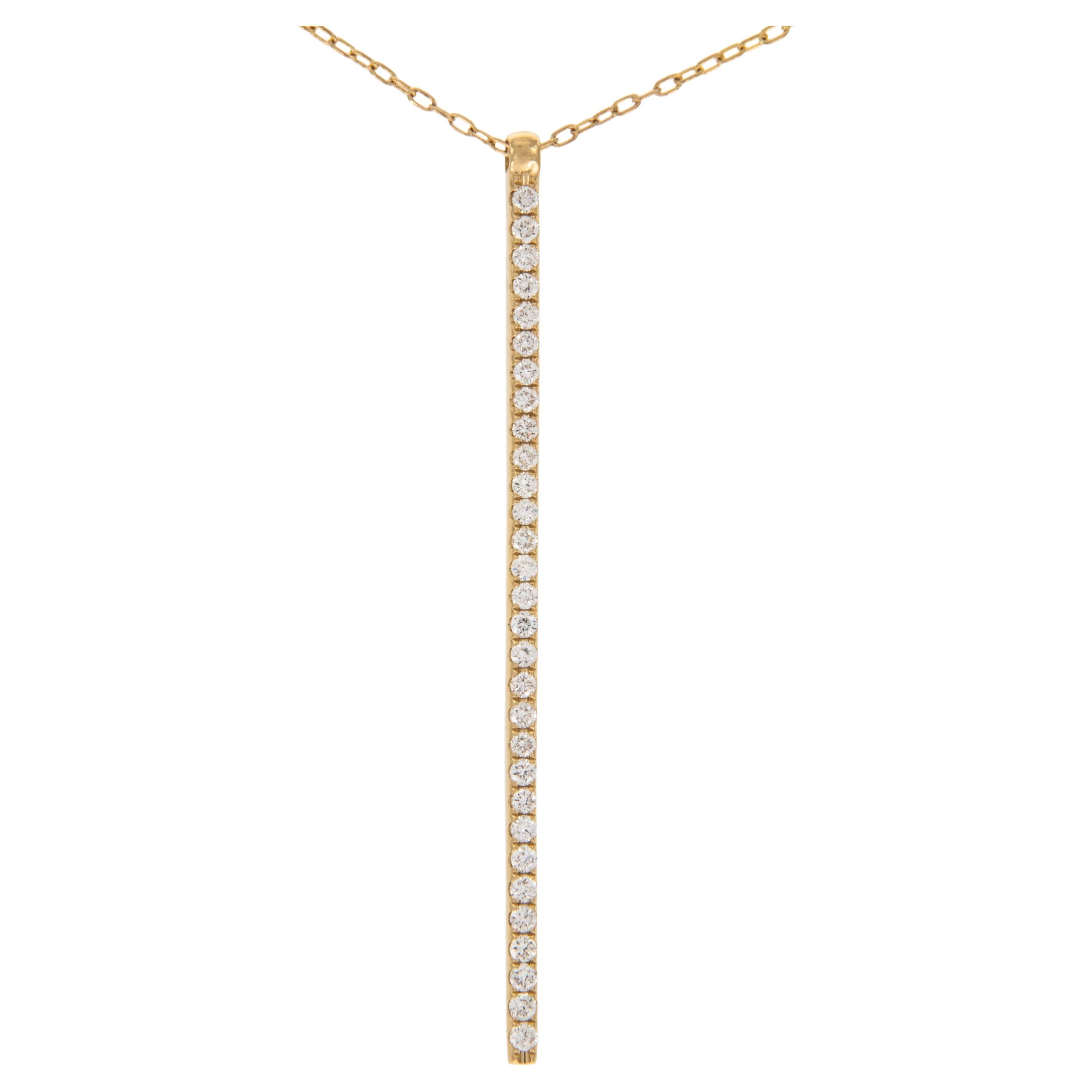 18 Karat Yellow Gold 0.60 Cttw VS Diamond Drop Bar Necklace For Sale