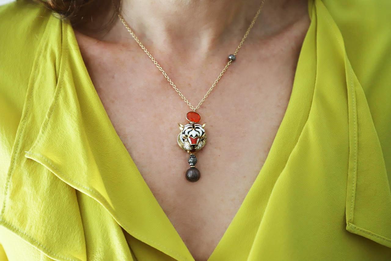 Artisan Unique Statement: One-of-a-Kind Rossella Ugolini Tiger Pendant Necklace For Sale