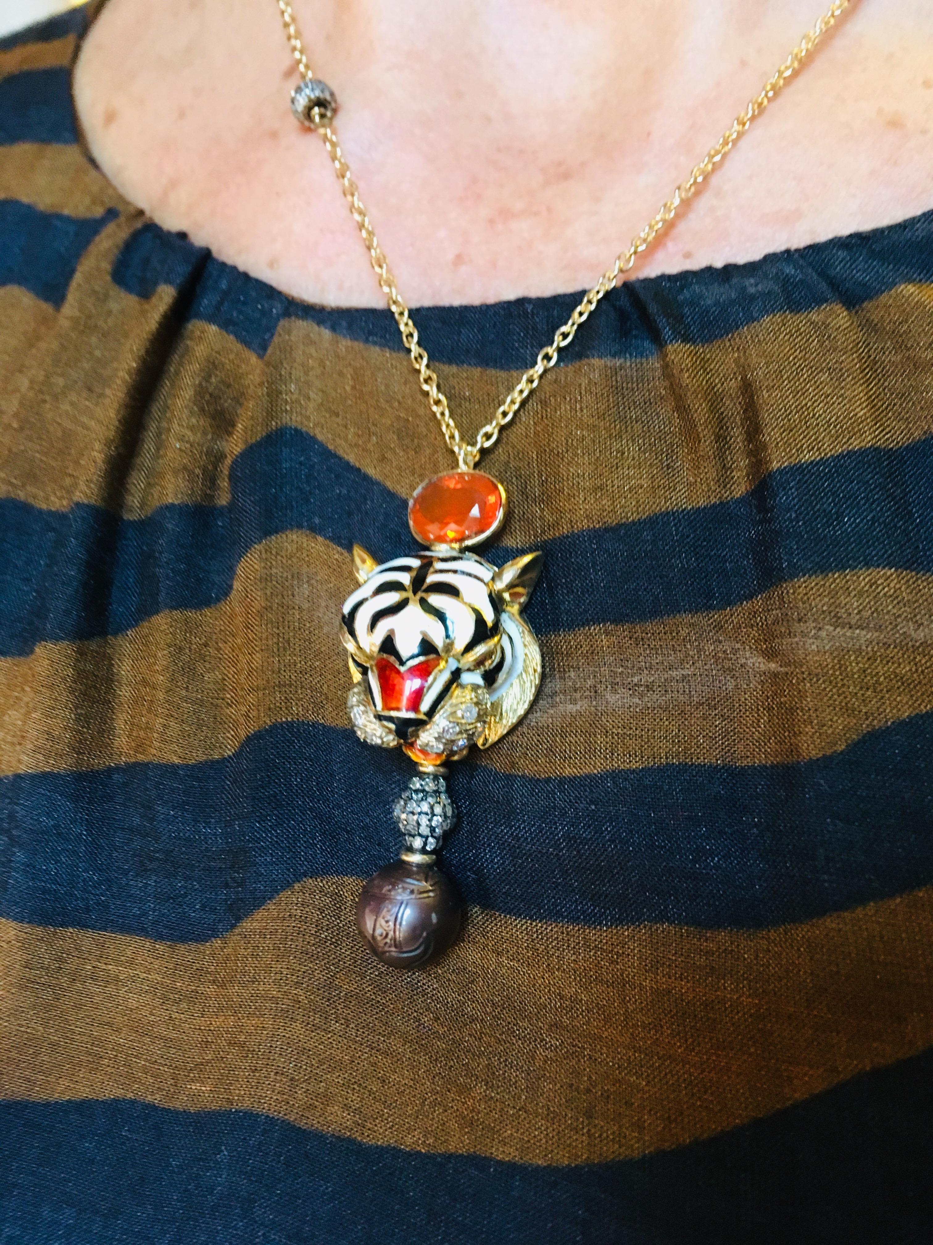 Unique Statement: One-of-a-Kind Rossella Ugolini Tiger Pendant Necklace For Sale 1