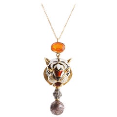 Rossella Ugolini Tiger Rubies Eyes 18K Yellow Gold Fire Opal Pendant Necklace