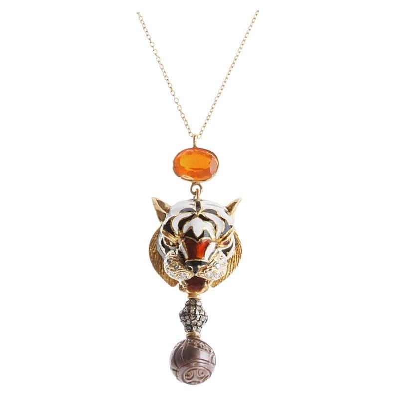 Unique Statement: One-of-a-Kind Rossella Ugolini Tiger Pendant Necklace For Sale