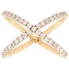 18 Karat Yellow Gold 0.62 Carat Diamond Criss Cross over Anniversary Ring
