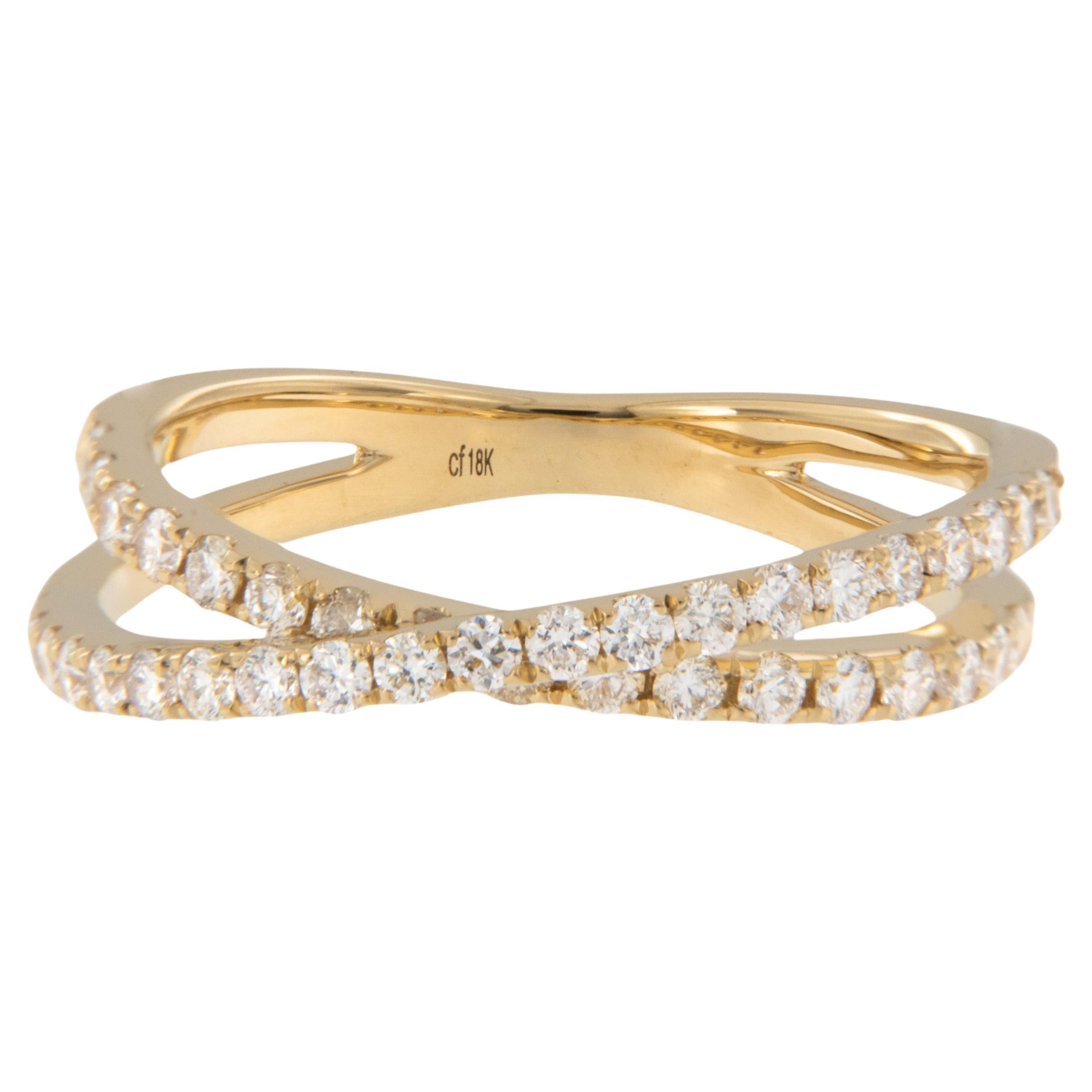 18 Karat Yellow Gold 0.65 Cttw Diamond Crossover Fashion X Ring  For Sale