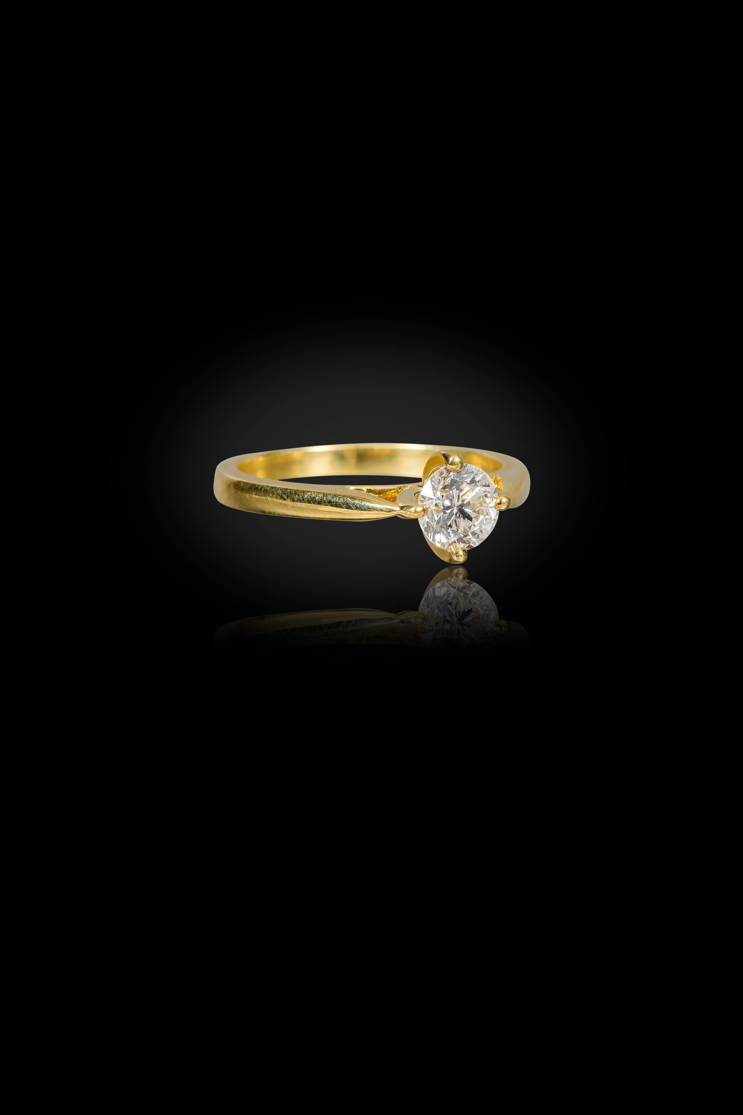 18 Karat Gelbgold 0,70 Karat Diamant Brillant-Schliff Solitär Verlobungsring (Brillantschliff) im Angebot