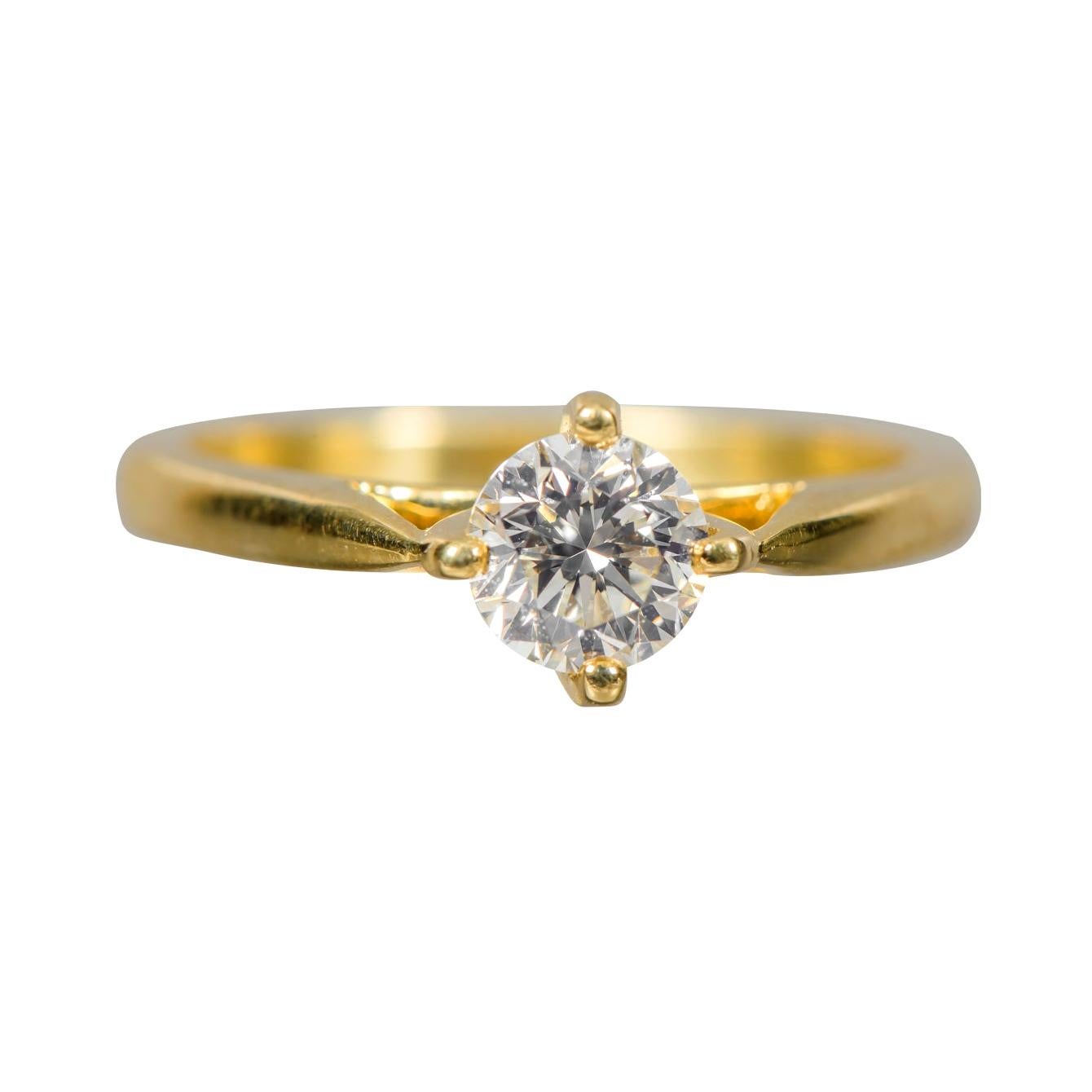 18 Karat Yellow Gold 0.70 Carat Diamond Brilliant-Cut Solitaire Engagement Ring For Sale
