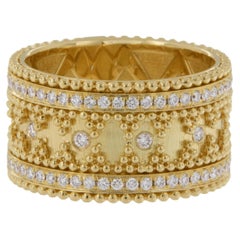 18 Karat Yellow Gold 0.80 Cttw Diamond Wide Beaded Band Ring