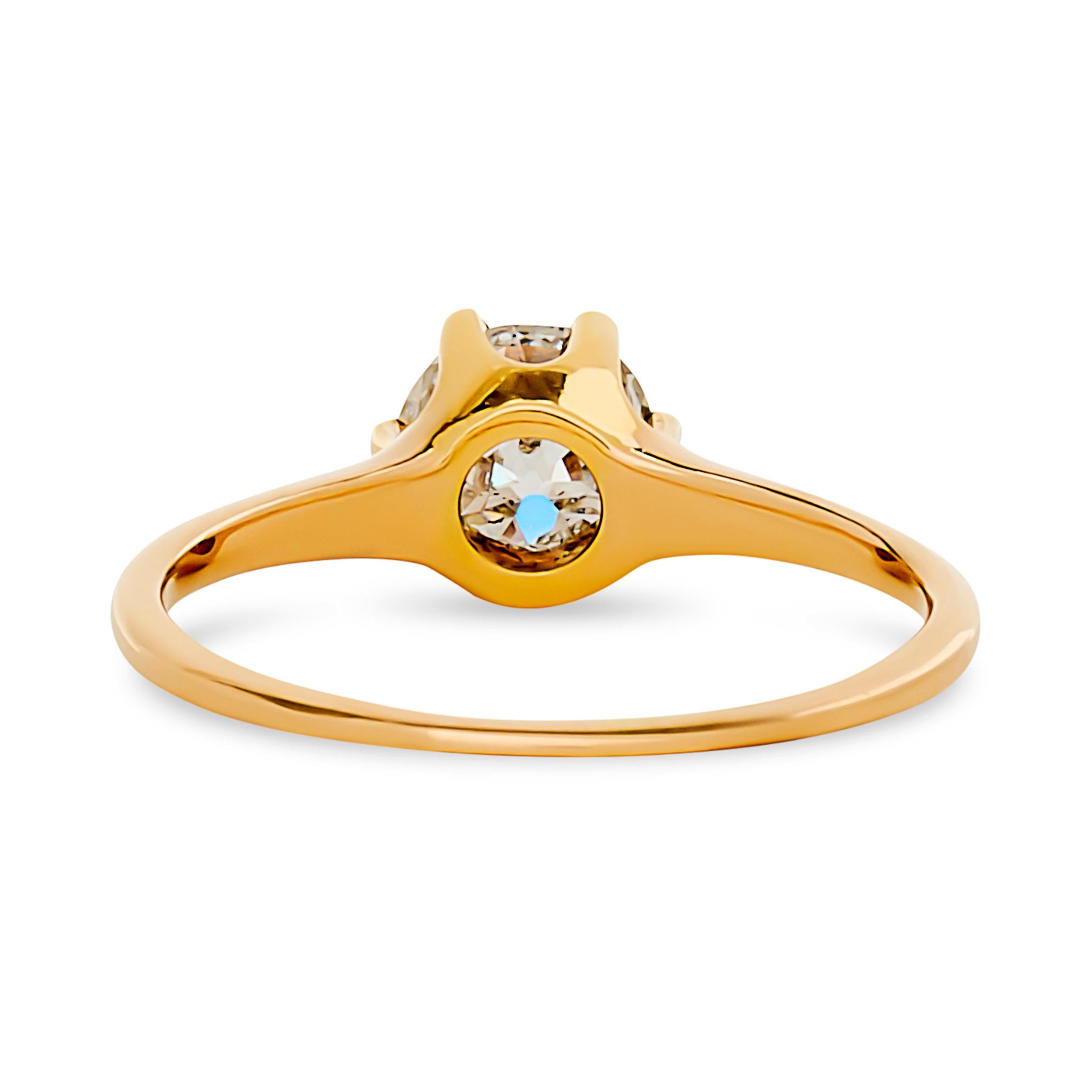 Old European Cut 18 Karat Yellow Gold 0.81 carat Diamond Vintage Estate Engagement Ring For Sale