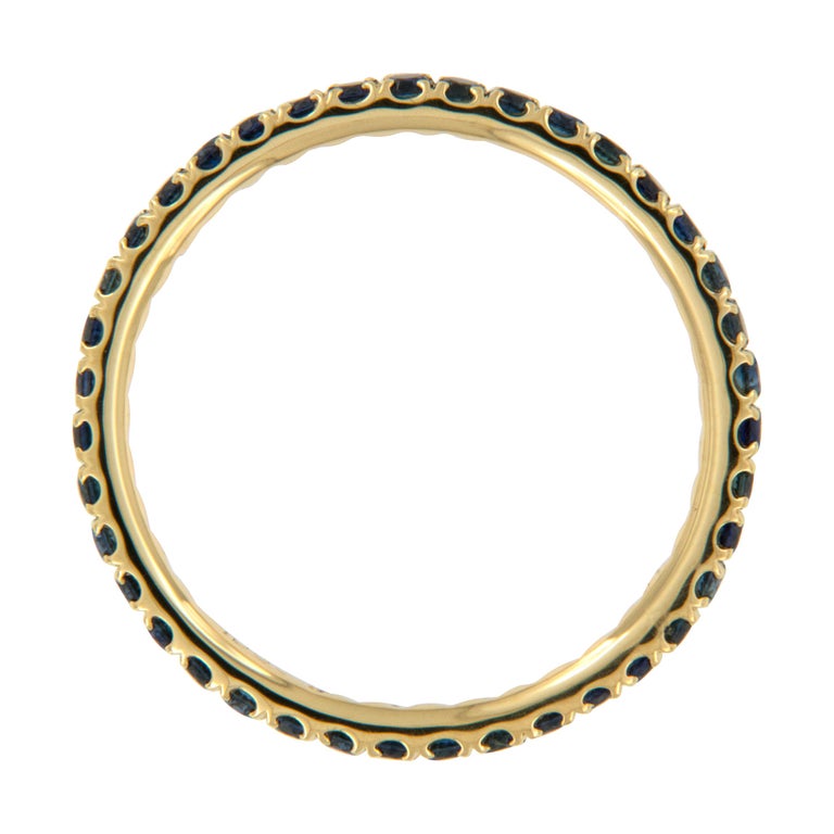 18 Karat Yellow Gold 0.78 Cttw. Blue Sapphire Eternity Band Ring In New Condition For Sale In Troy, MI