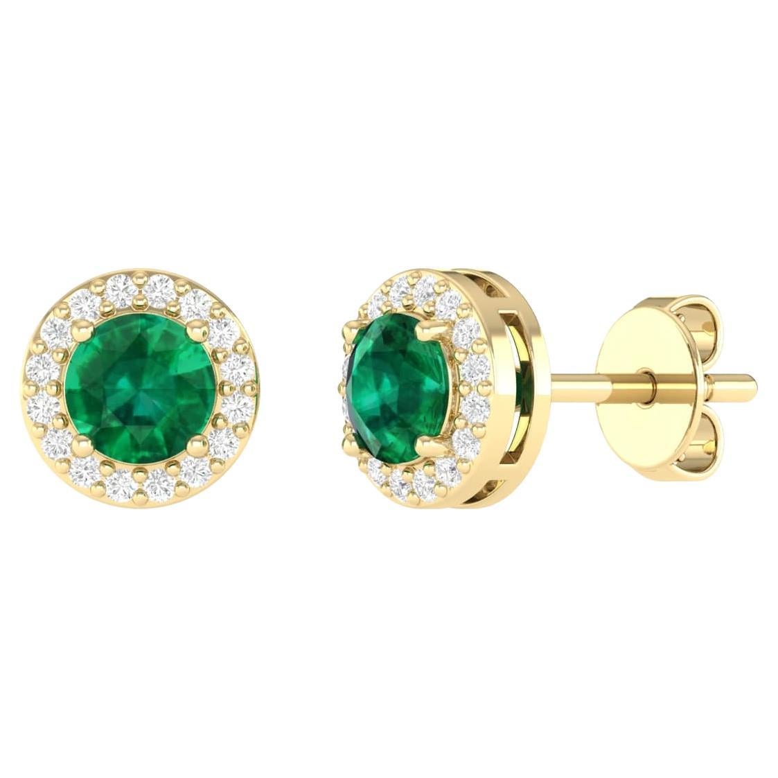 18 Karat Yellow Gold 0.96 Carat Emerald Solitaire Stud Earrings For Sale