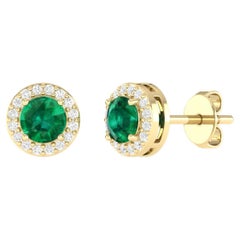 18 Karat Yellow Gold 0.96 Carat Emerald Solitaire Stud Earrings
