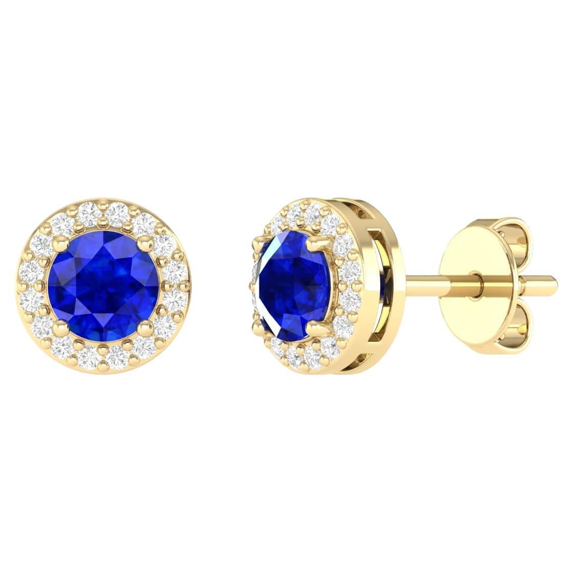 18 Karat Yellow Gold 0.96 Carat Sapphire Solitaire Stud Earrings For Sale