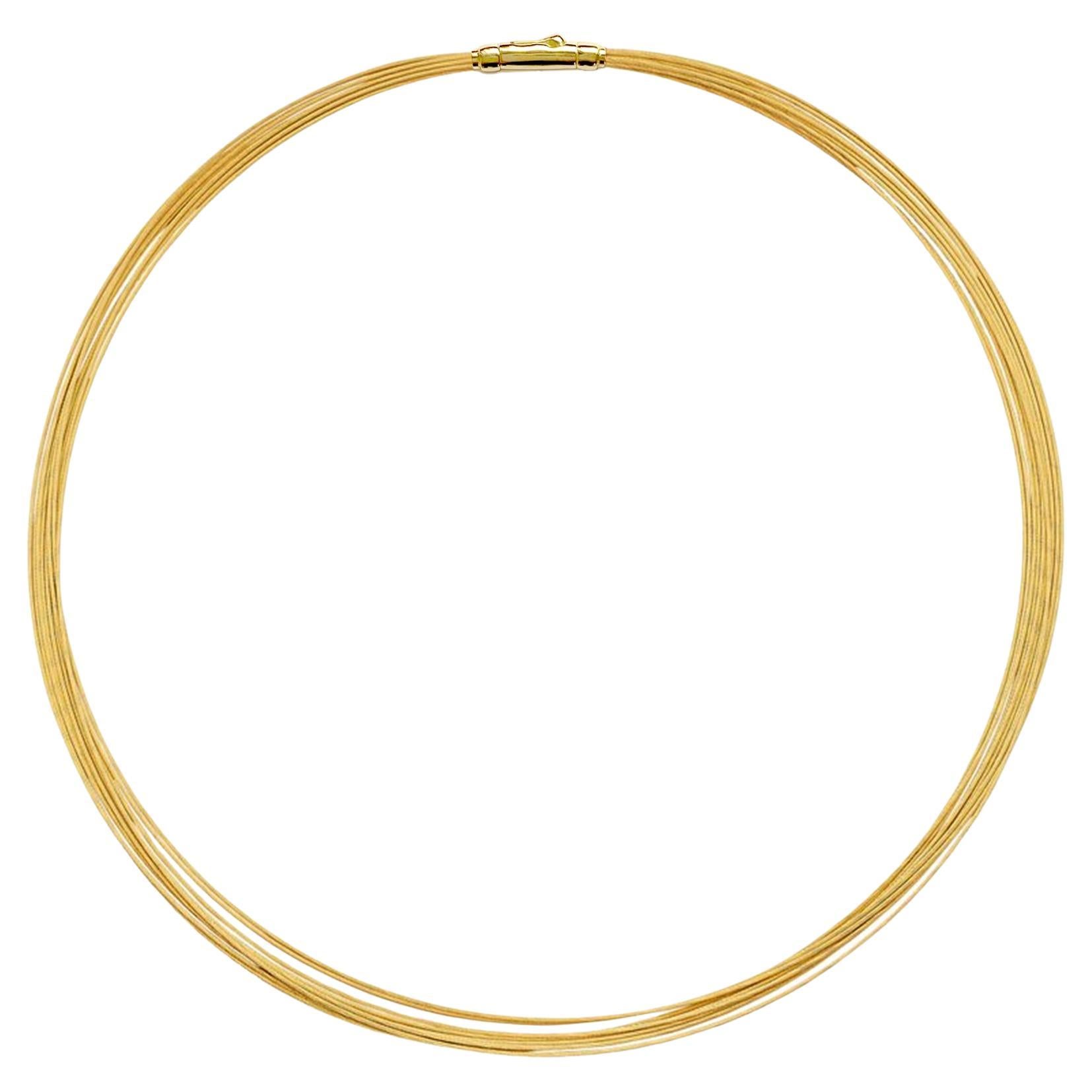 18 Karat Yellow Gold 10 Strands Wire Cable Contemporary Necklace 18 inches