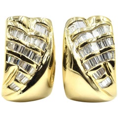 18 Karat Yellow Gold, 1.00 Carat Baguette Diamond Large Half-Hoop Earrings