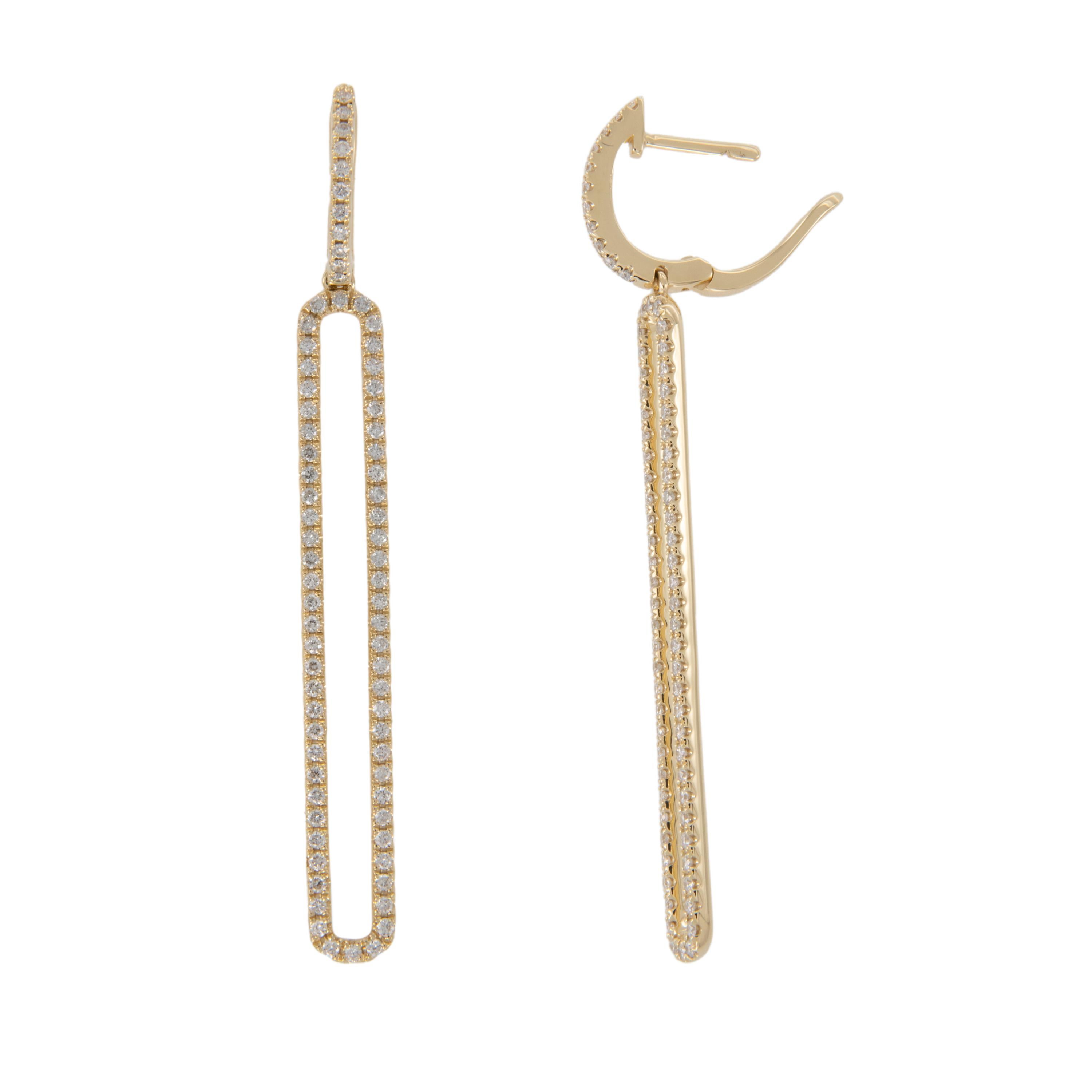 Contemporary 18 Karat Yellow Gold 1.00 Cttw Natural Diamond Rectangular Dangle Earrings  For Sale