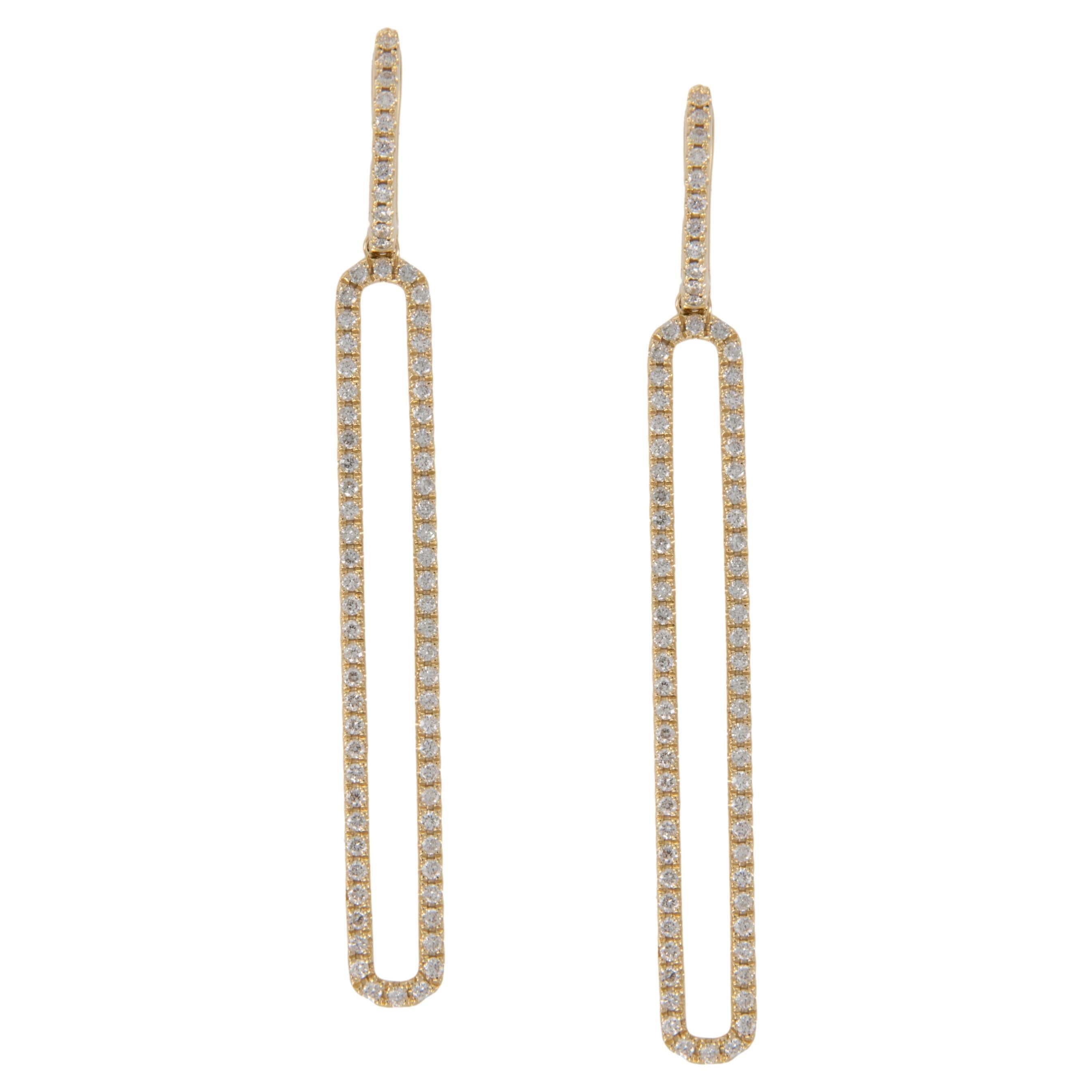 18 Karat Yellow Gold 1.00 Cttw Natural Diamond Rectangular Dangle Earrings  For Sale