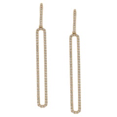 18 Karat Yellow Gold 1.00 Cttw Natural Diamond Rectangular Dangle Earrings 