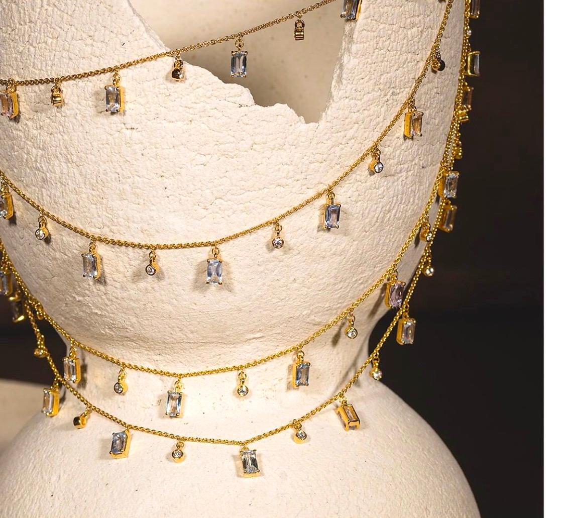18 Karat Yellow Gold 10.09 Carat Sapphire and Diamond Multi-Strand Necklace In New Condition For Sale In Jaipur, IN
