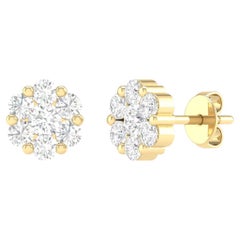 18 Karat Yellow Gold 1.01 Carat Diamond Flower Stud Earrings