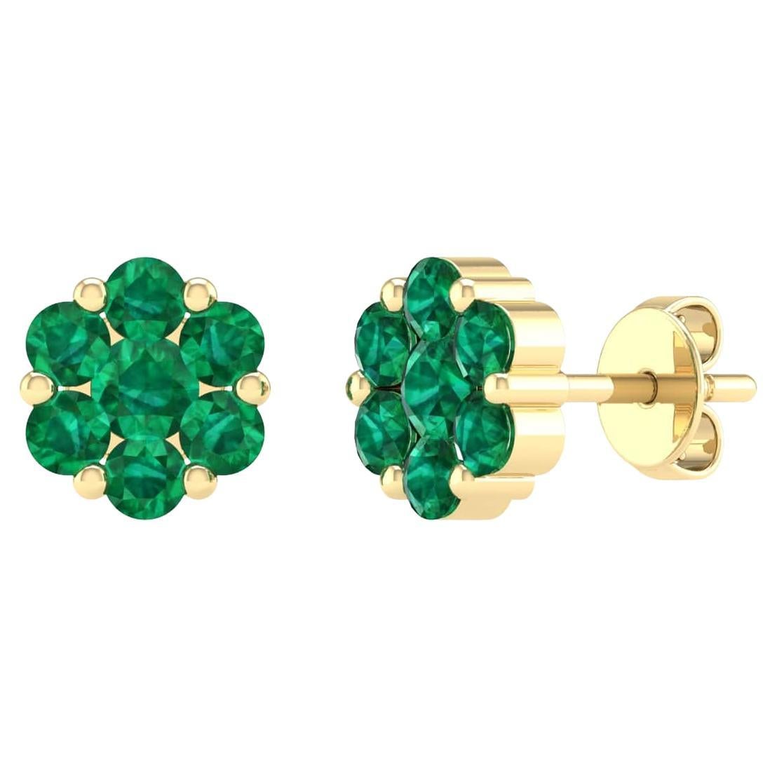 18 Karat Yellow Gold 1.01 Carat Emerald Flower Stud Earrings For Sale