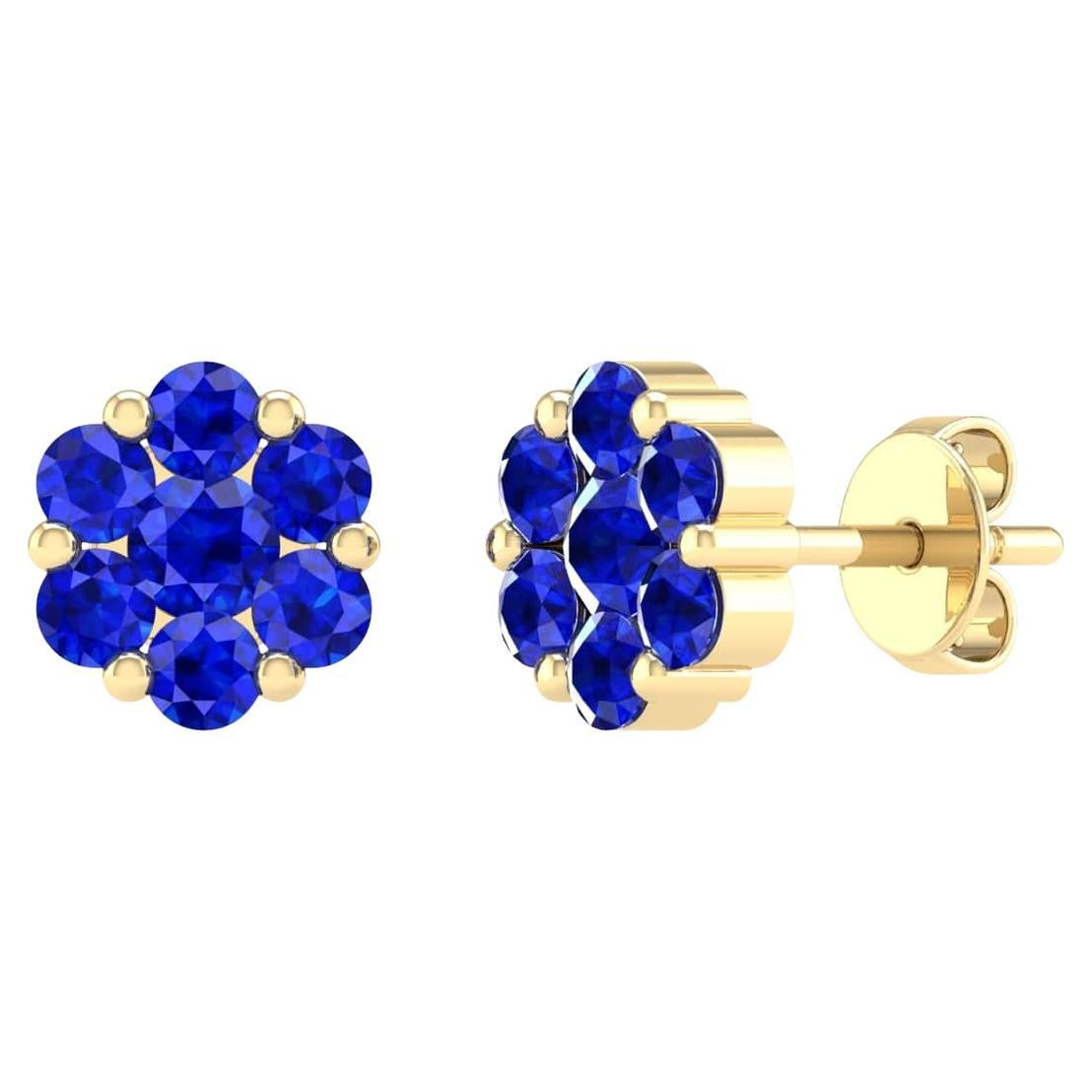 18 Karat Yellow Gold 1.01 Carat Sapphire Flower Stud Earrings