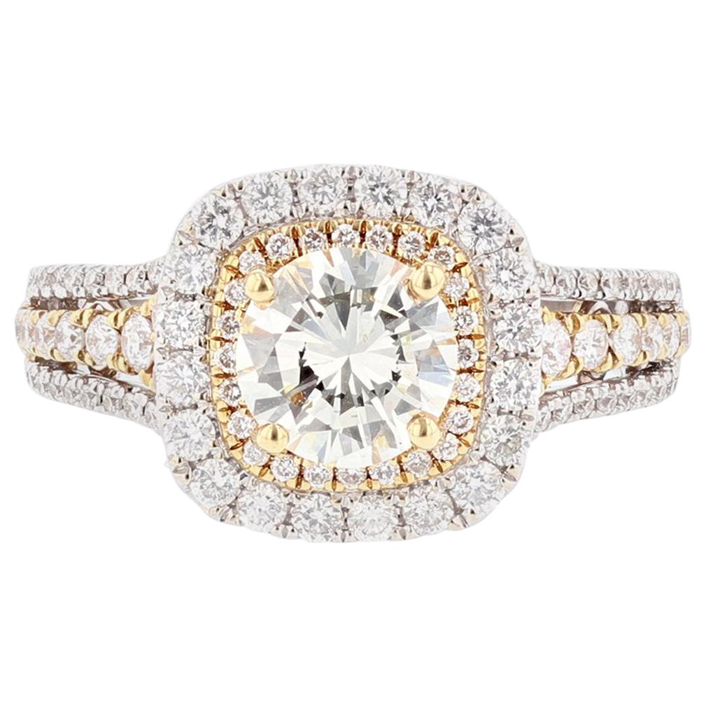 18 Karat Yellow Gold 1.02 Carat Round Diamond Engagement Ring For Sale