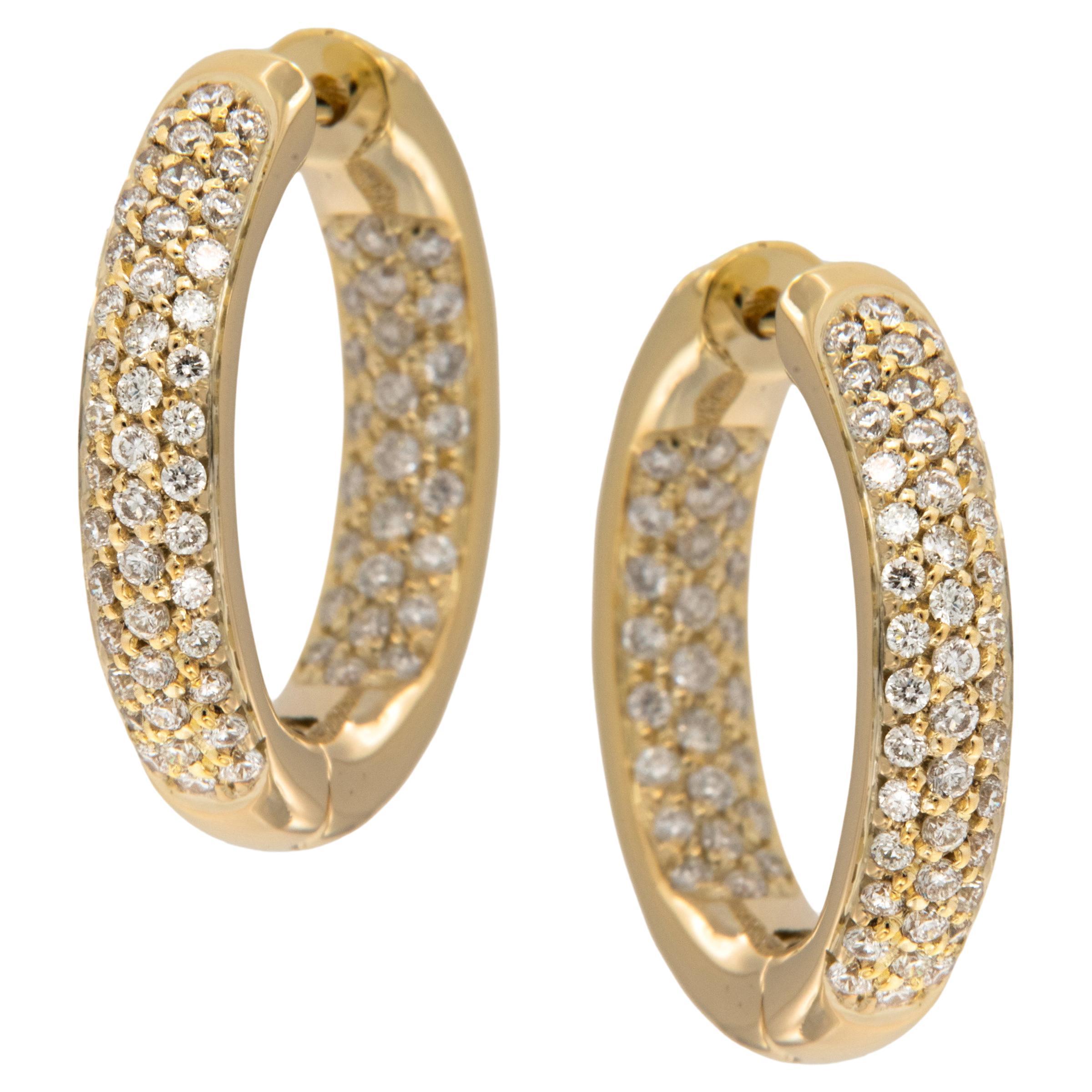 18 Karat Yellow Gold Oval Shape Inside Outside 3.05 Cttw Diamond Hoop