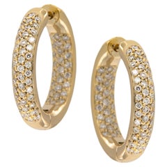 18 Karat Yellow Gold 1.02cttw Diamond Inside Outside Hoop Earrings Made in Italy