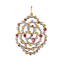 18 Karat Yellow Gold 1.09 Carat Diamonds Rubies Yellow Sapphires Pendant