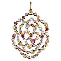 18 Karat Yellow Gold 1.09 Carat Diamonds Rubies Yellow Sapphires Pendant