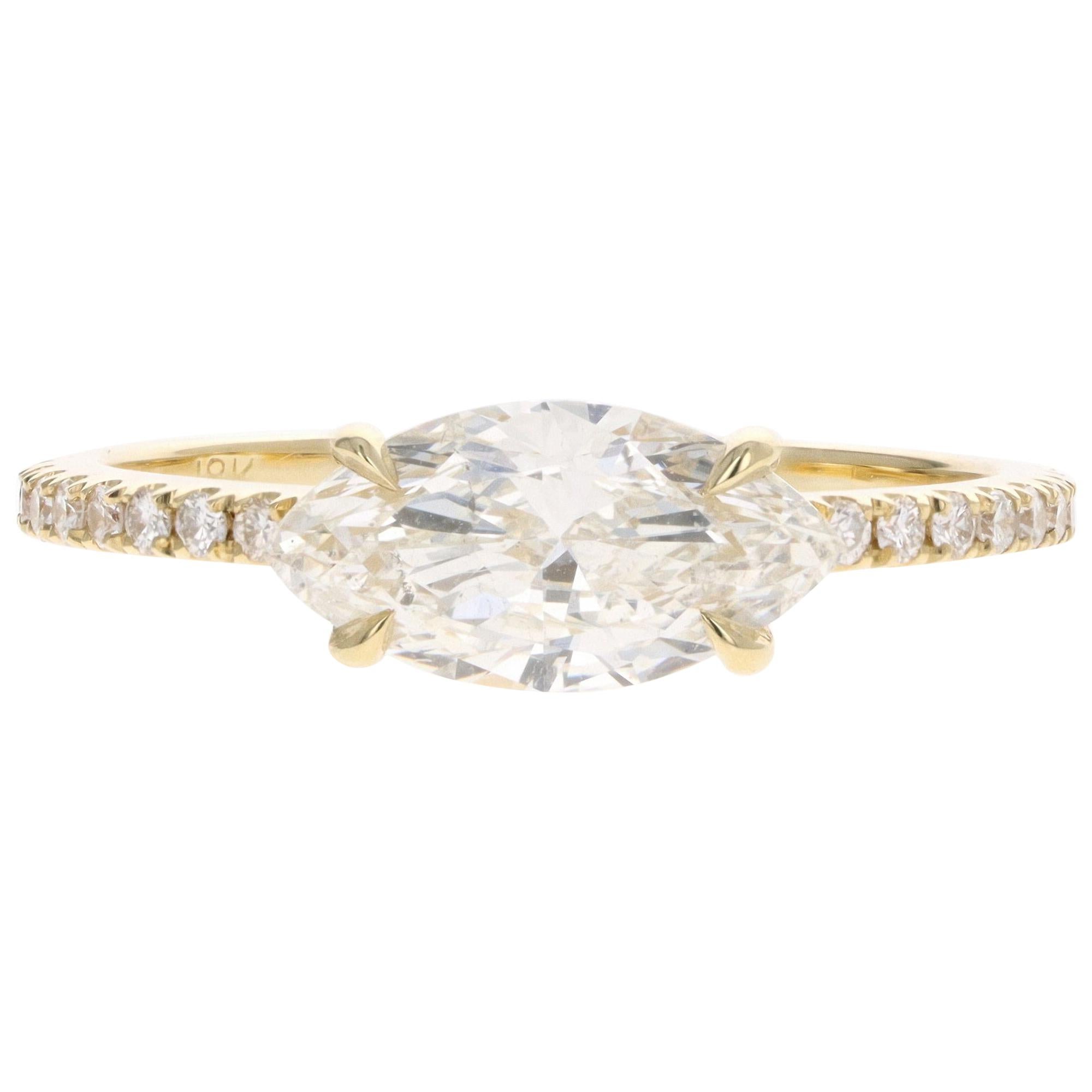 18 Karat Yellow Gold 1.10 Carat Marquise Diamond Engagement Ring