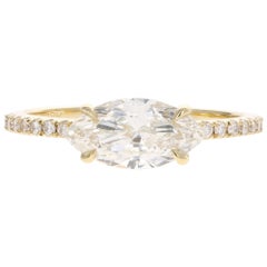 18 Karat Yellow Gold 1.10 Carat Marquise Diamond Engagement Ring