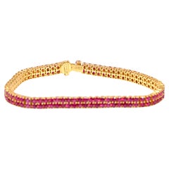 Zeitgenössisches 18 Karat Gelbgold 11,13 Karat Rubin-Doppelreihiges Tennisarmband