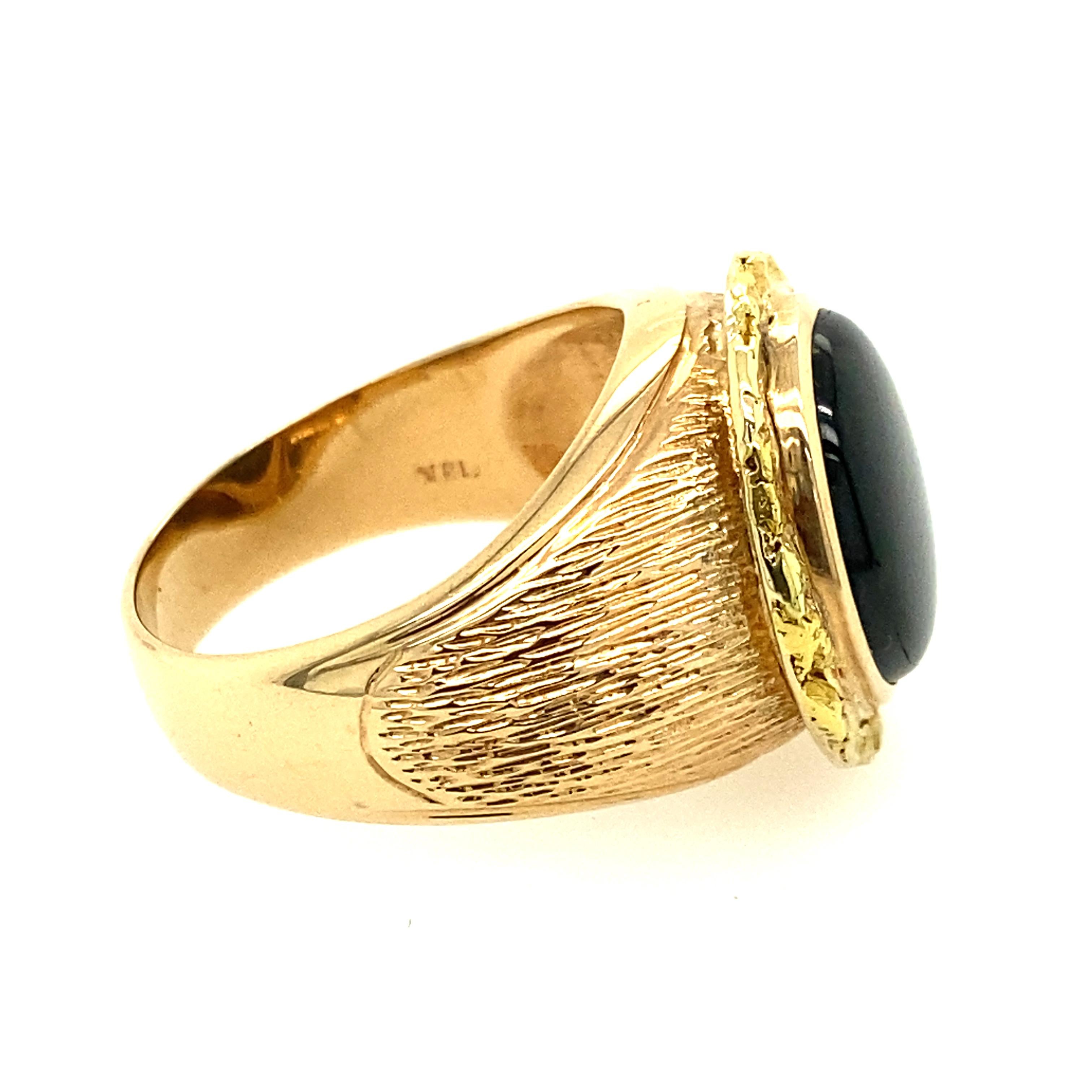 Artisan 18 Karat Yellow Gold 11.35 Carat Star Sapphire Black Star Ring For Sale