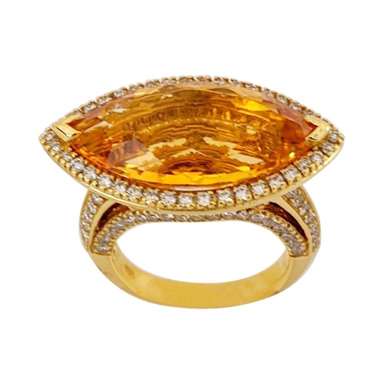 18 Karat Yellow Gold 11.43 Carat Marquis Citrine and 1.87 Carat Diamond Ring For Sale
