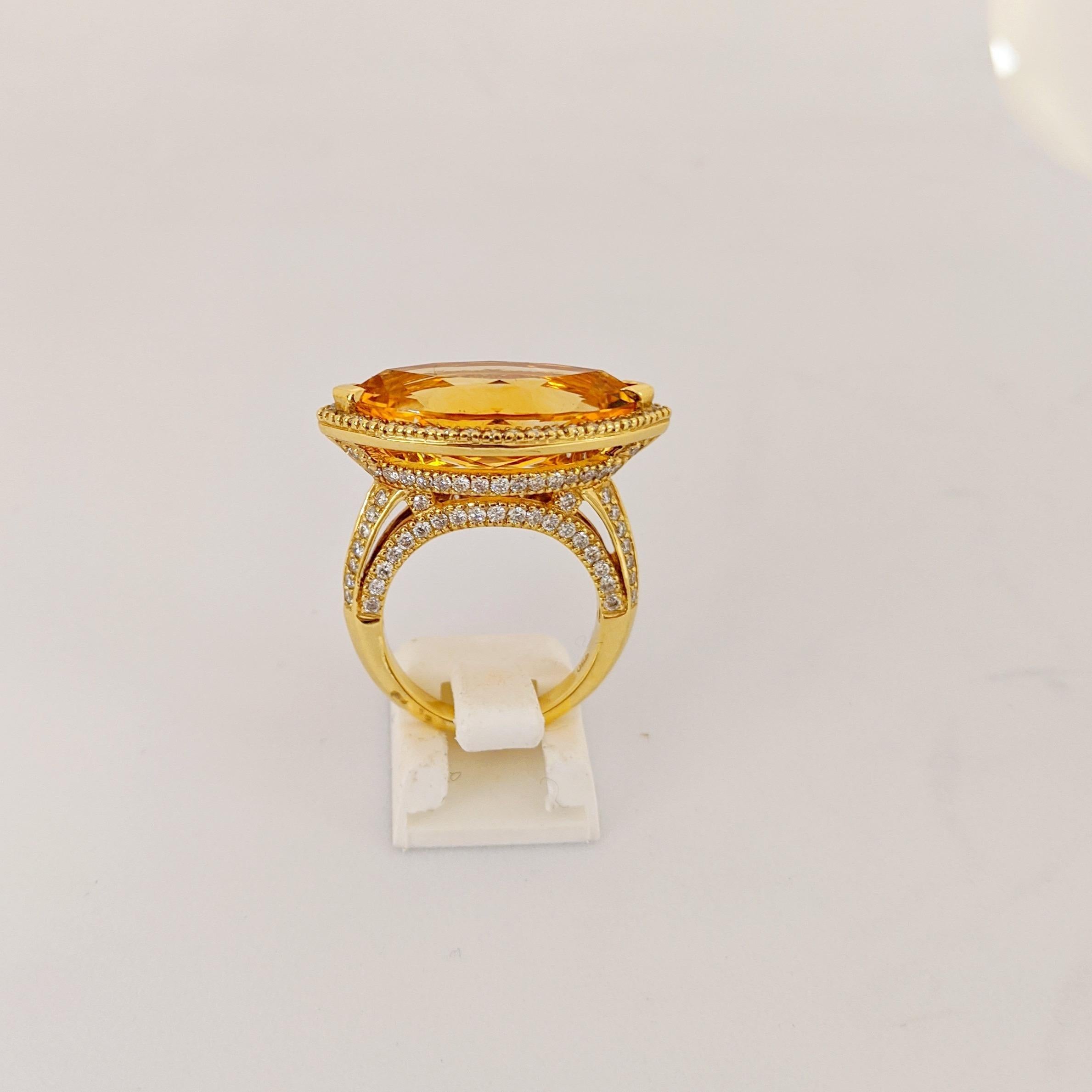 Modern 18 Karat Yellow Gold 11.43 Carat Marquis Citrine and 1.87 Carat Diamond Ring For Sale