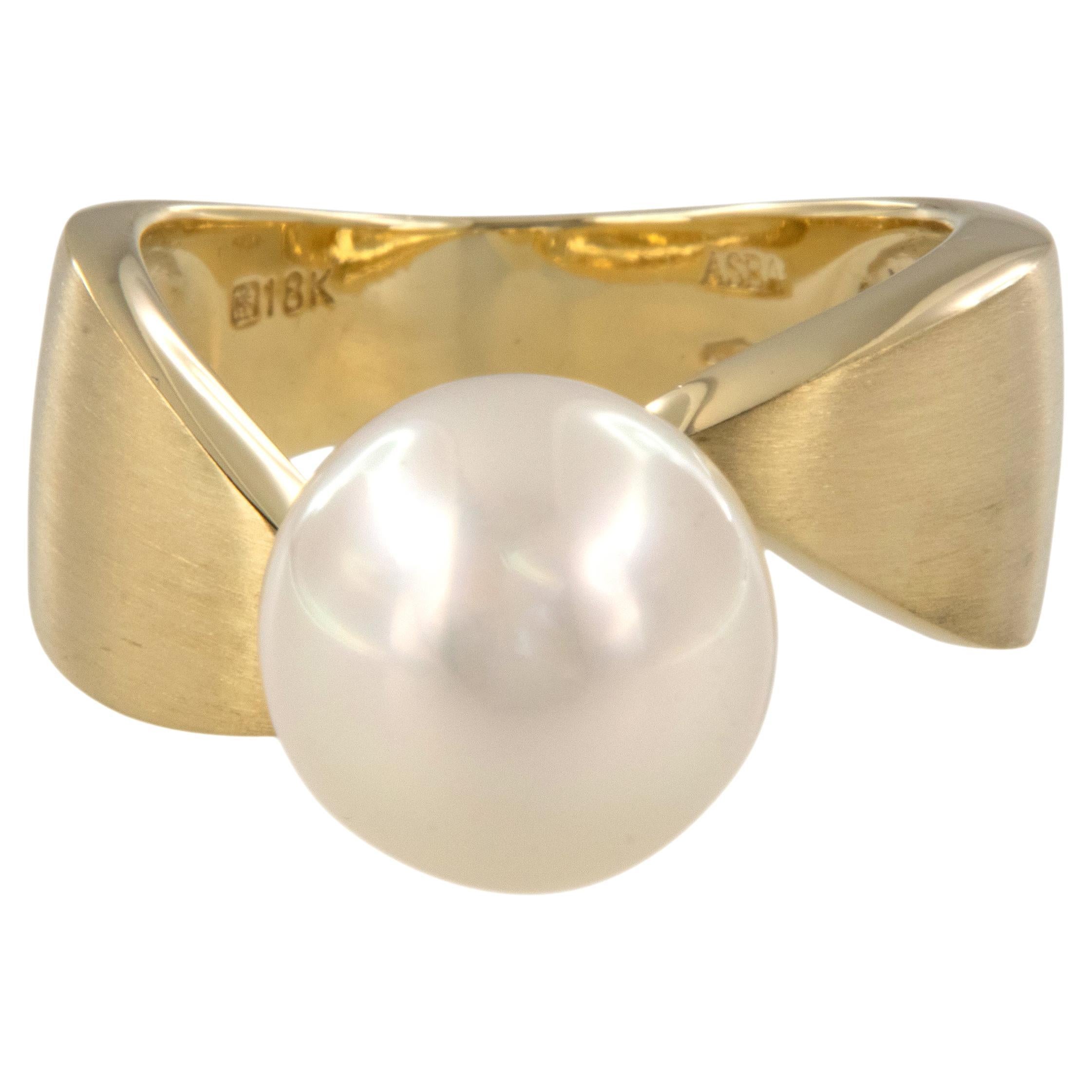 Anello solitario con perla dei mari del sud da 11 mm in oro giallo 18 carati di ASBA in vendita