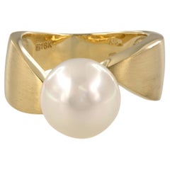 Bague solitaire en or jaune 18 carats avec perle des mers du Sud de 11 mm, ASBA