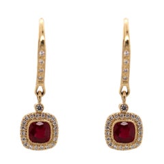 18 Karat Yellow Gold 1.20 Carat Ruby 0.23 Carat Diamond Earrings
