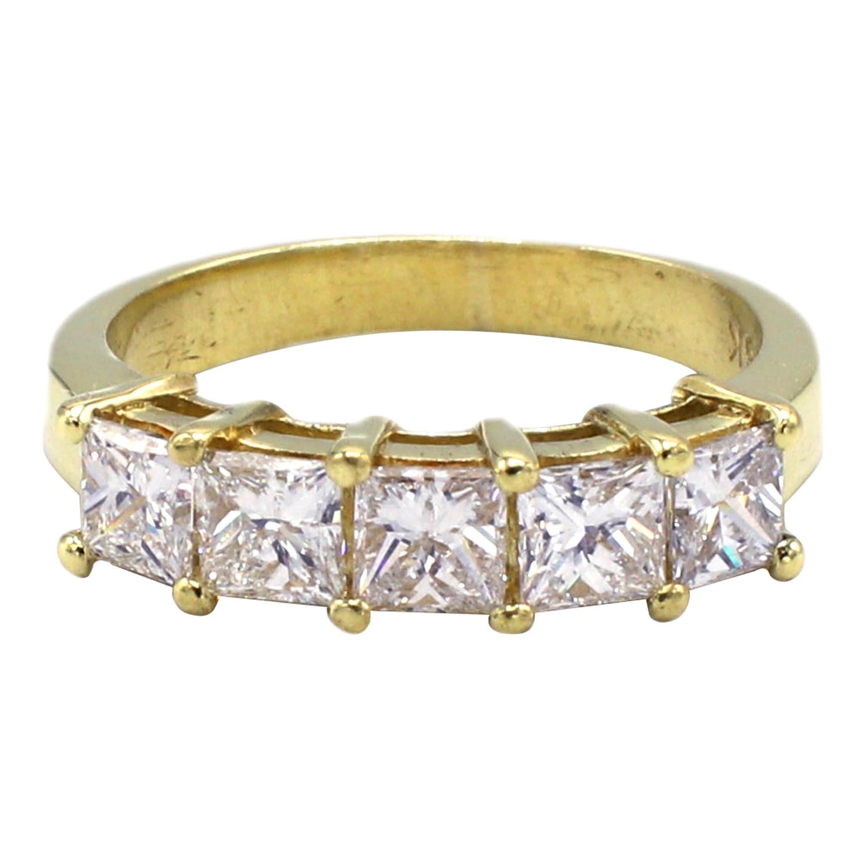 18 Karat Yellow Gold 1.25 Carat Princess Cut 5 Stone Diamond Wedding Band Ring