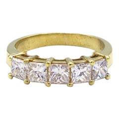 18 Karat Yellow Gold 1.25 Carat Princess Cut 5 Stone Diamond Wedding Band Ring