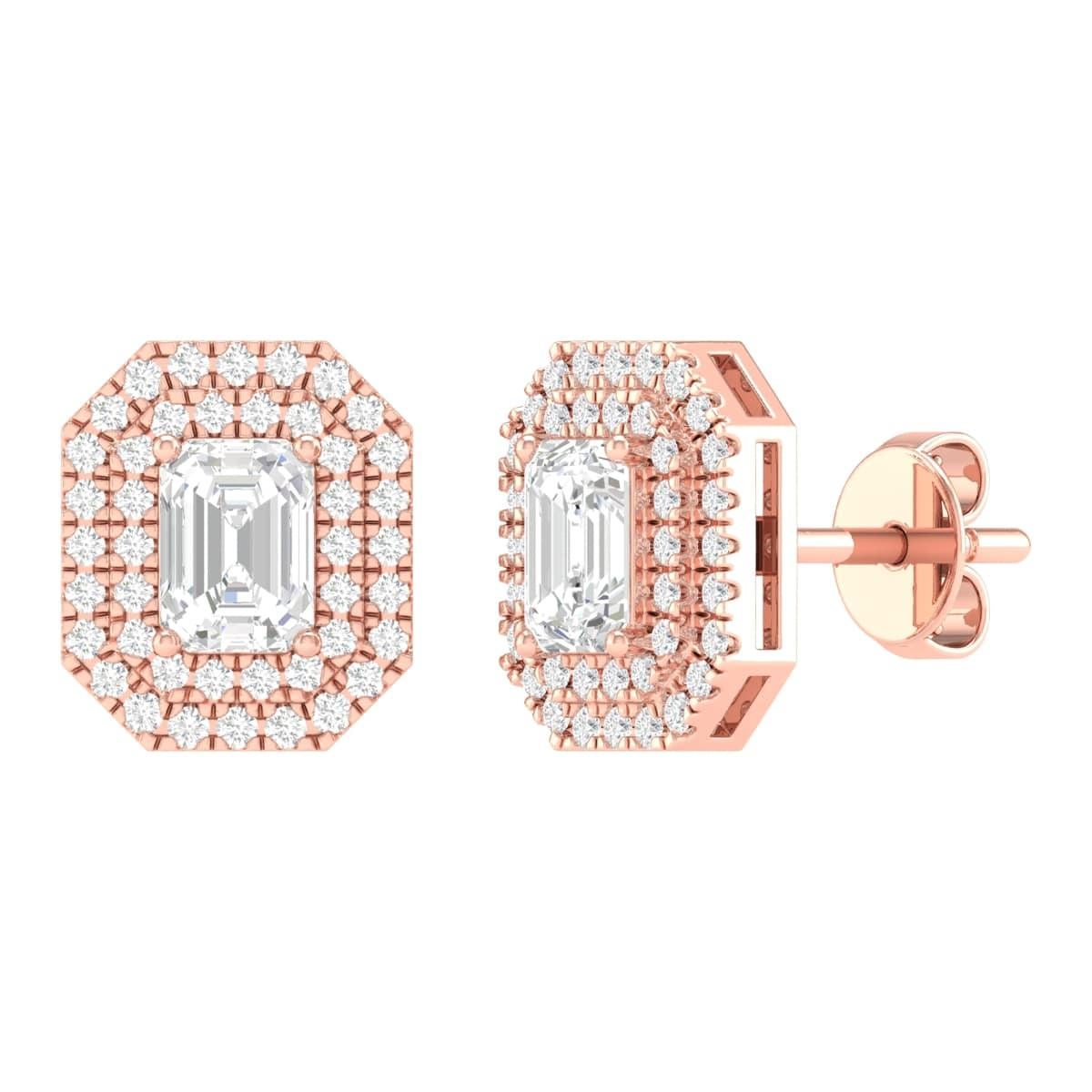 Emerald Cut 18 Karat Yellow Gold 1.26 Carat Diamond Solitaire Stud Earrings For Sale